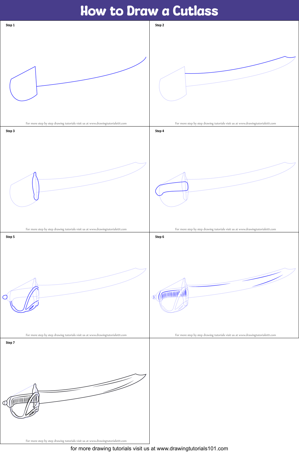 How to Draw a Cutlass printable step by step drawing sheet ...