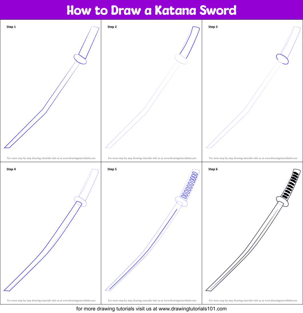 How to Draw a Katana Sword printable step by step drawing sheet