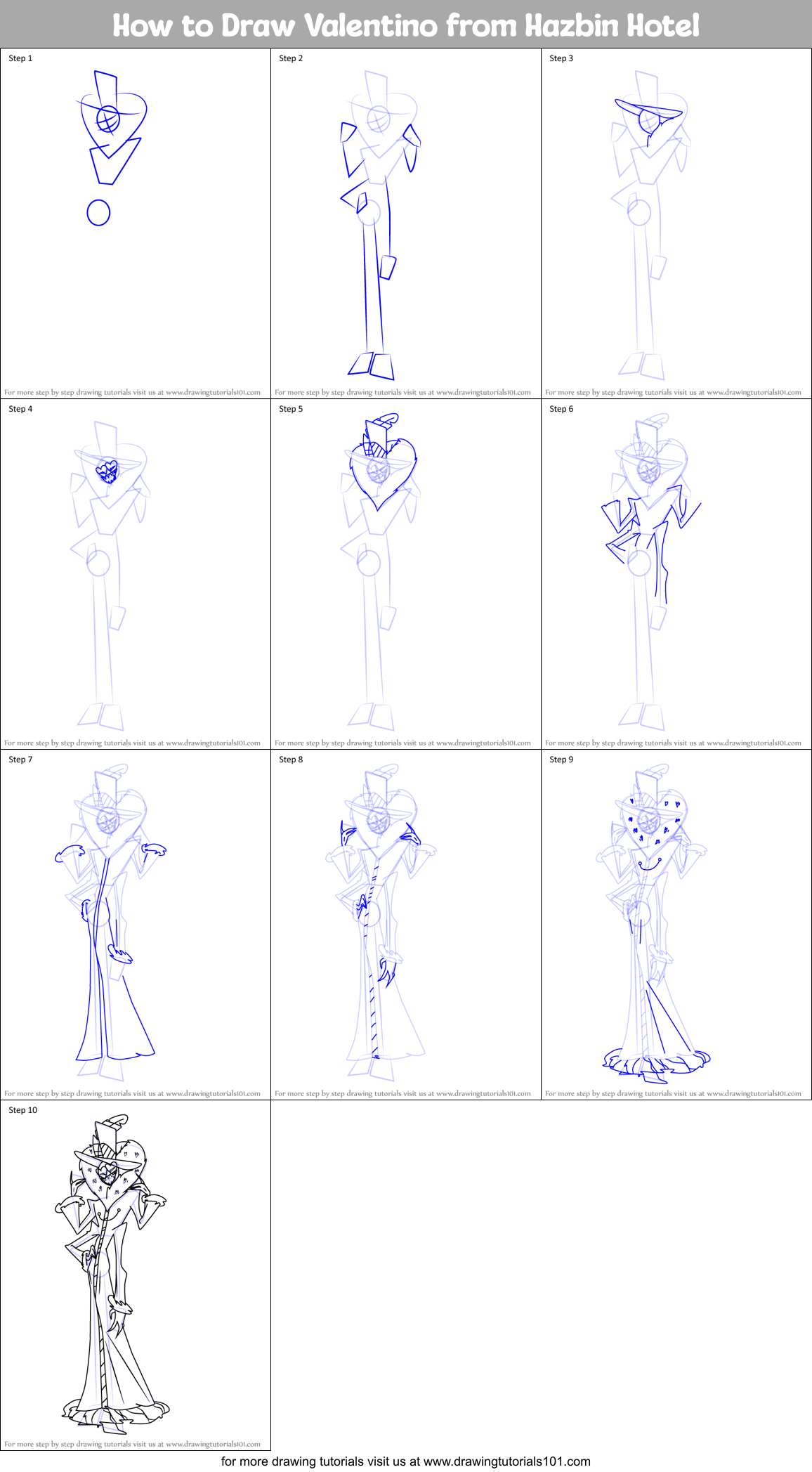 How to Draw Valentino from Hazbin Hotel printable step by step drawing